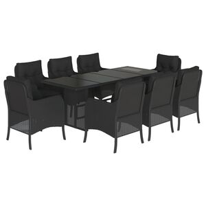 vidaXL 9 Piece Garden Dining Set with Cushions Black Poly Rattan