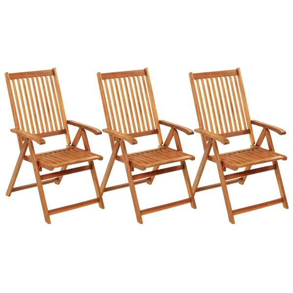 vidaXL Folding Garden Chairs 3 pcs with Cushions Solid Acacia Wood