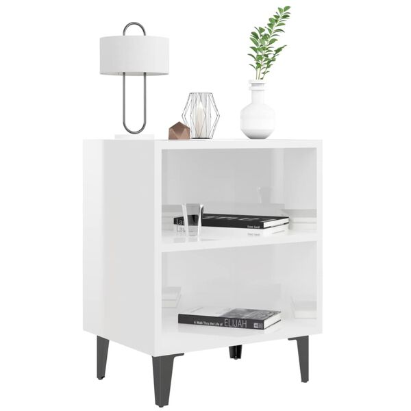 vidaXL Bed Cabinets with Metal Legs 2 pcs High Gloss White 40x30x50 cm