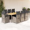 vidaXL 9 Piece Garden Dining Set with Cushions Grey Poly Rattan