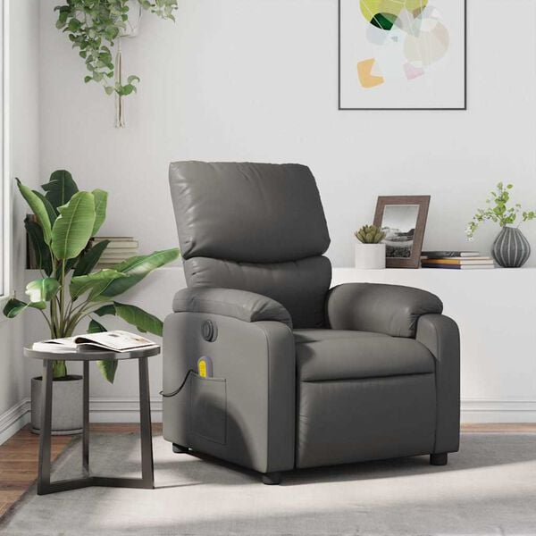 vidaXL Massage Recliner Chair Grey Faux Leather
