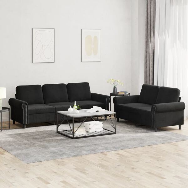 vidaXL 2 Piece Sofa Set with Cushions Black Velvet