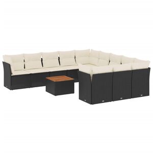 vidaXL 12 Piece Garden Sofa Set with Cushions Black Poly Rattan