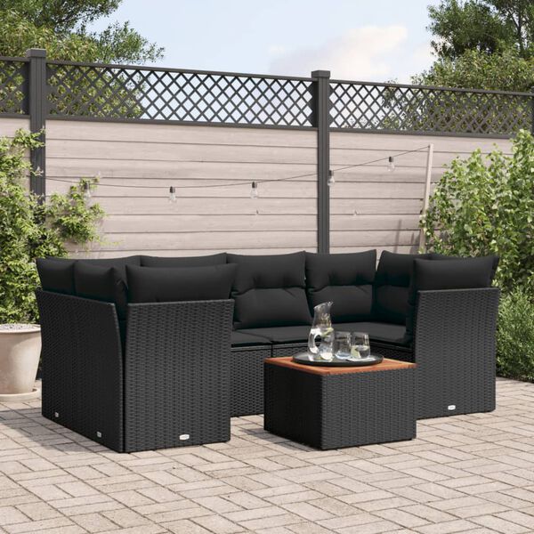 vidaXL 7 Piece Garden Sofa Set with Cushions Black Poly Rattan