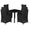vidaXL 5 Piece Garden Dining Set with Cushions Black Poly Rattan