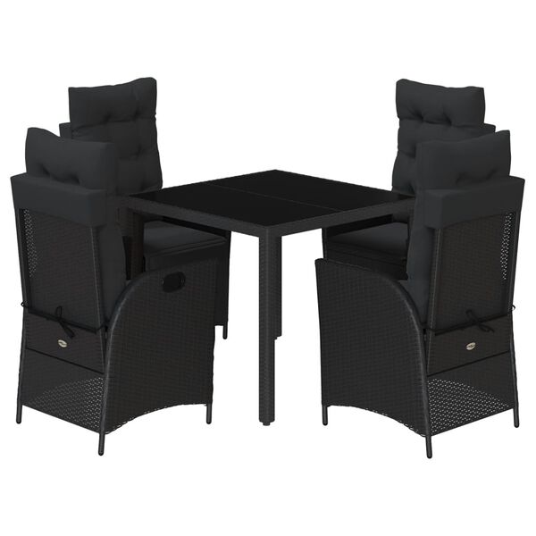 vidaXL 5 Piece Garden Dining Set with Cushions Black Poly Rattan