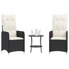 vidaXL Reclining Garden Chairs 2 pcs with Table Black Poly Rattan