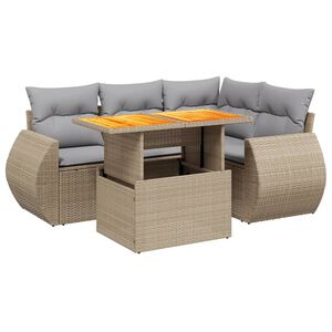vidaXL 5 Piece Garden Sofa Set with Cushions Beige Poly Rattan