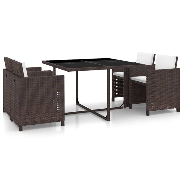 vidaXL 5 Piece Outdoor Dining Set with Cushions Poly Rattan Brown