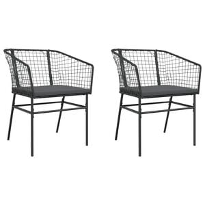 vidaXL Garden Chairs 2 pcs with Cushions Black Poly Rattan