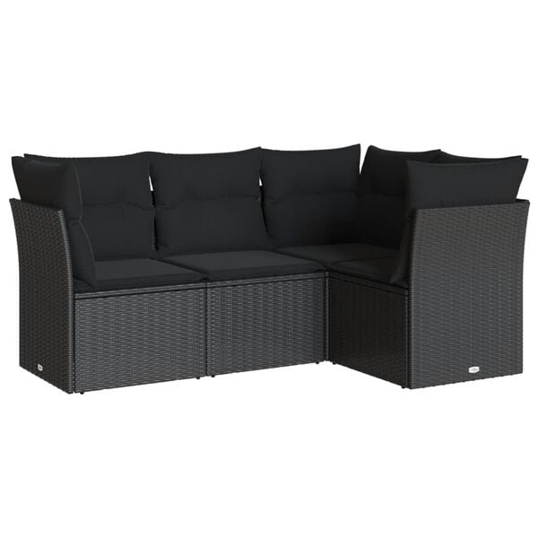 vidaXL 4 Piece Garden Sofa Set with Cushions Black Poly Rattan