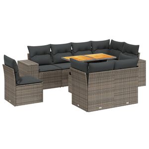 vidaXL 9 Piece Garden Sofa Set with Cushions Grey Poly Rattan