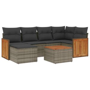 vidaXL 7 Piece Garden Sofa Set with Cushions Grey Poly Rattan