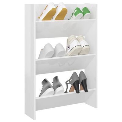 vidaXL Wall Shoe Cabinet High Gloss White 60x18x90 cm Engineered Wood