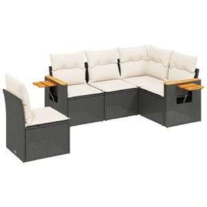 vidaXL 5 Piece Garden Sofa Set with Cushions Black Poly Rattan
