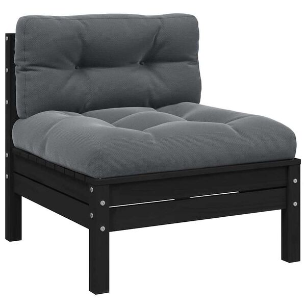 vidaXL 3 Piece Garden Lounge Set with Cushions Black Solid Pinewood