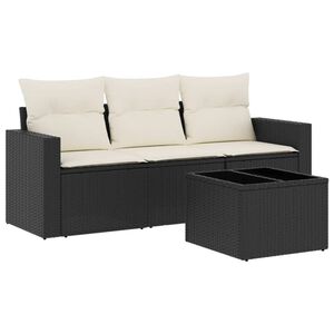vidaXL 4 Piece Garden Sofa Set with Cushions Black Poly Rattan