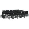 vidaXL 15 Piece Garden Dining Set with Cushions Black Poly Rattan