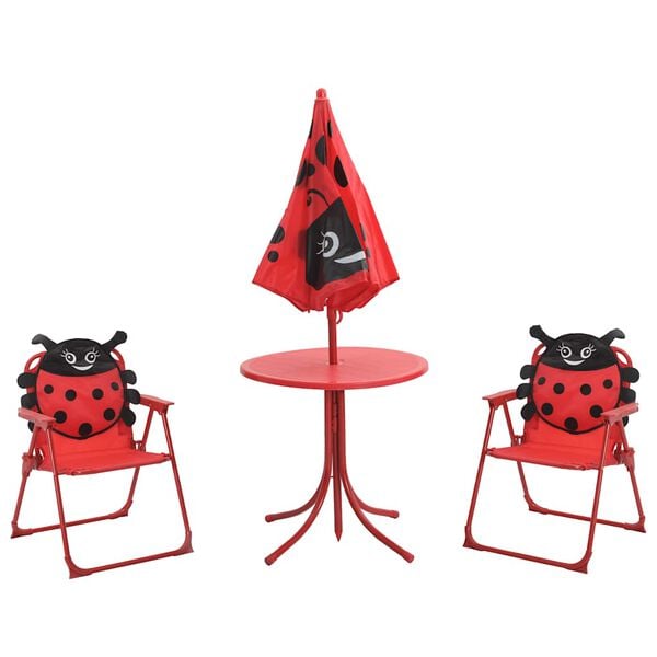 vidaXL 3 Piece Kids' Garden Bistro Set with Parasol Red