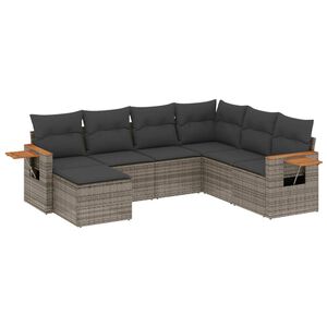 vidaXL 7 Piece Garden Sofa Set with Cushions Grey Poly Rattan