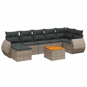 vidaXL 8 Piece Garden Sofa Set with Cushions Grey Poly Rattan