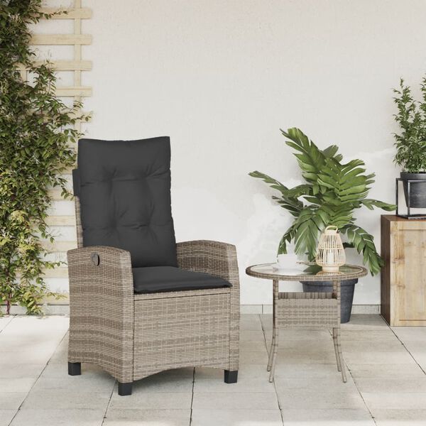 vidaXL Reclining Garden Chair with Cushions Grey Poly Rattan
