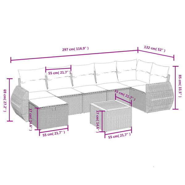 vidaXL 8 Piece Garden Sofa Set with Cushions Black Poly Rattan