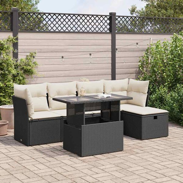 vidaXL 6 Piece Garden Sofa Set with Cushions Black Poly Rattan