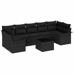 vidaXL Garden Sofa Set with Cushion 8 pcs Black Poly Rattan