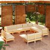vidaXL 12 Piece Garden Lounge Set with Cream Cushions Solid Pinewood