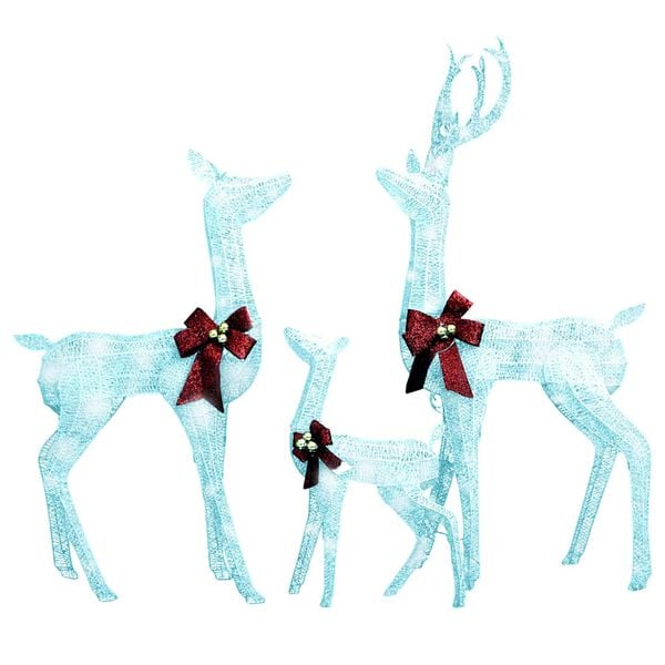 vidaXL Reindeer Family Christmas Decoration White and Silver 201 LEDs
