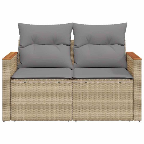 vidaXL Garden Sofa with Cushions 2-Seater Beige Poly Rattan