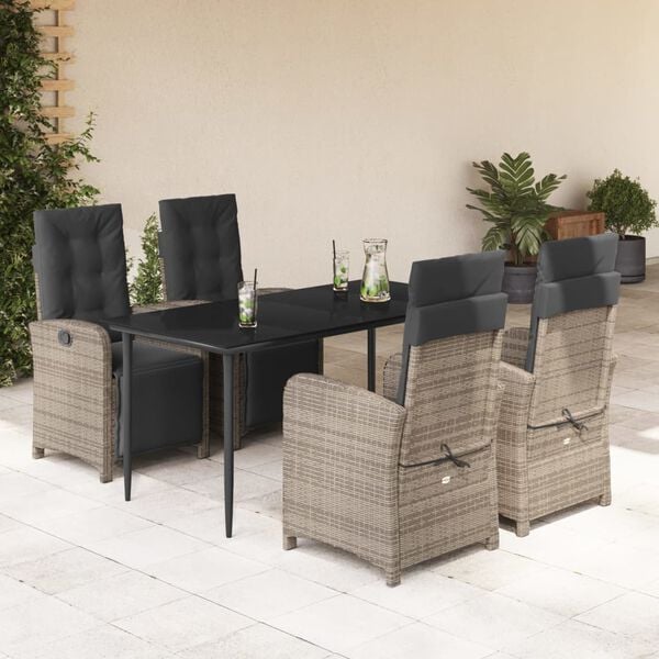 vidaXL 5 Piece Garden Dining Set with Cushions Grey Poly Rattan