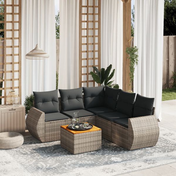 vidaXL 6 Piece Garden Sofa Set with Cushions Grey Poly Rattan