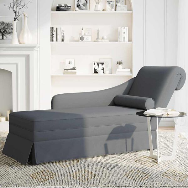 vidaXL Chaise Lounge with Bolster and Right Armrest Dark Grey Velvet