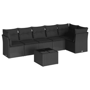 vidaXL 7 Piece Garden Sofa Set with Cushions Black Poly Rattan