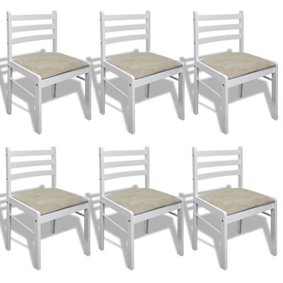 vidaXL Dining Chairs 6 pcs White Solid Wood and Velvet