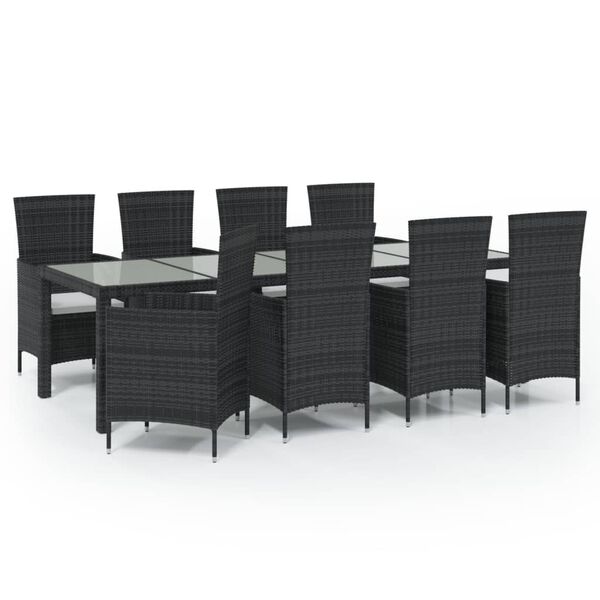 vidaXL 9 Piece Outdoor Dining Set with Cushions Poly Rattan Black