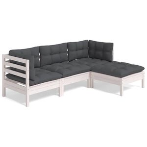 vidaXL 4 Piece Garden Lounge Set with Cushions White Pinewood