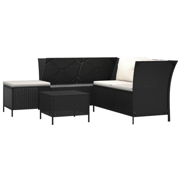 vidaXL 4 Piece Garden Lounge Set with Cushions Black Poly Rattan