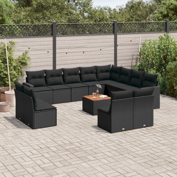 vidaXL 13 Piece Garden Sofa Set with Cushions Black Poly Rattan
