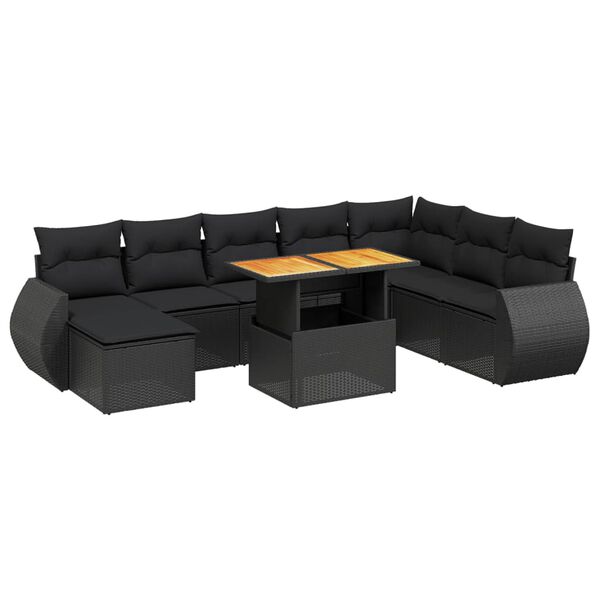 vidaXL 9 Piece Garden Sofa Set with Cushions Black Poly Rattan