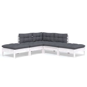vidaXL 5 Piece Garden Lounge Set with Cushions White Pinewood