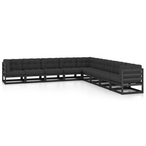 vidaXL 9 Piece Garden Lounge Set with Cushions Black Solid Pinewood