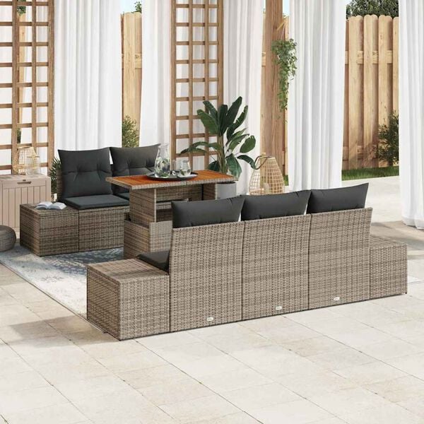 vidaXL Garden Sofa Set with Storage 6 pcs Grey Poly rattan