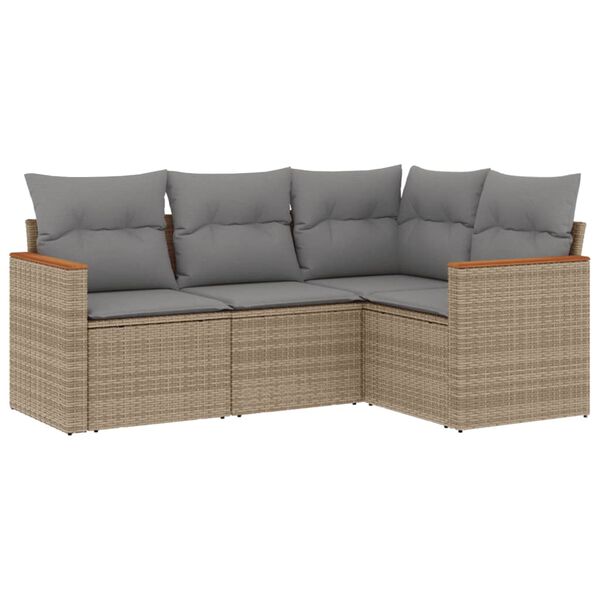 vidaXL 4 Piece Garden Sofa Set with Cushions Mix Beige Poly Rattan