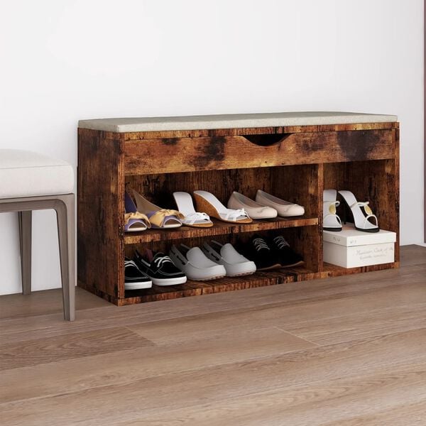 vidaXL Shoe Bench with Cushion Smoked Oak 104x30x49 cm Engineered Wood