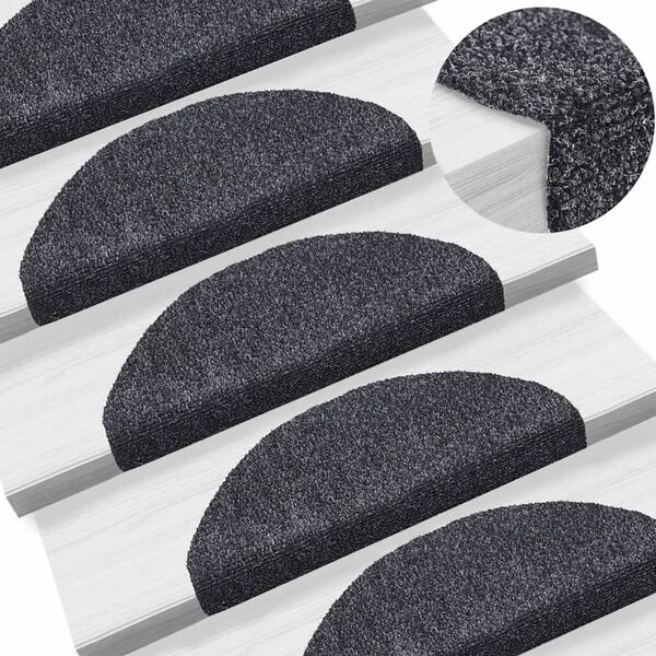 vidaXL Stair Mats Self-adhesive 15 pcs 65x21x4 cm Dark Grey Half Round Large