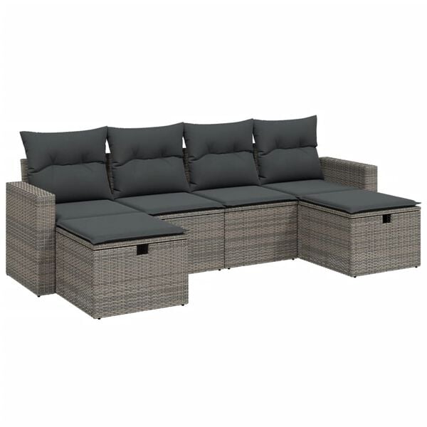 vidaXL 6 Piece Garden Sofa Set with Cushions Grey Poly Rattan