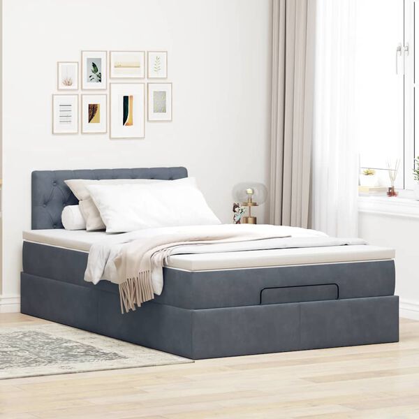 vidaXL Ottoman Bed with Mattress & LEDs Dark Grey King Single Velvet